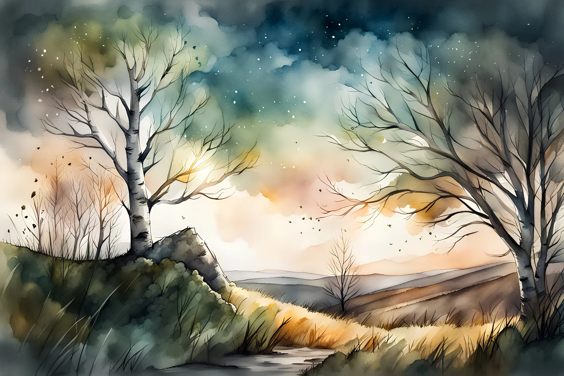 watercolor drawing of a birch tree on a hill on a white background, Trending on Artstation, {creative commons}, fanart, AIart, {Woolitize}, by Charlie Bowater, Illustration, Color Grading, Filmic, Nikon D750, Brenizer Method, Perspective, Depth of Field, Field of View, F/2.8, Lens Flare, Tonal Colors, 8K, Full-HD, ProPhoto RGB, Perfectionism, Rim Lighting, Natural Lighting, Soft Lig