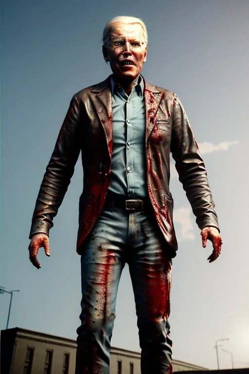 realistic image, joe biden zombie, zombie performance, blood, torn arm, night, walking twisted, waist up view, dark ambient, highly detailed, sky background, concept art, unreal engine 5, god rays, ray tracing, RTX, lumen lighting, ultra detail, volumetric lighting, 3d, finely drawn, high definition, high resolution.