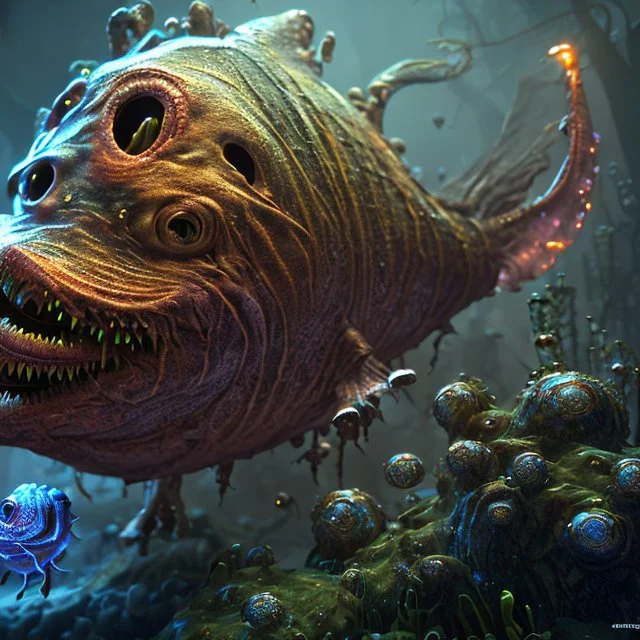 fluid ink angler fish creature, unreal engine 5, 8k resolution, photorealistic, ultra detailed