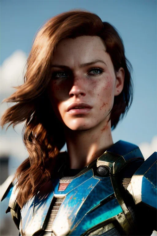 ultrarealistic, ruined city,__skimpy N7 armor__, no star, __angles__, 18 year old woman, strikingly beautiful,ginger hair, _colour_, [__starlets__|__starlets__], (pale __skincolor__ skin:1.2), __camera__, _hair_, detailed face and eyes, medium breasts, sci-fi theme, freckles, dynamic pose, resolved expression, __accessory__, strappy outfit, (straps:1.1), sword in scabbard on left hip, (buckles, buttons, snaps, rings:1.0), haltertop style breastplate, detailed eyes, plump lips