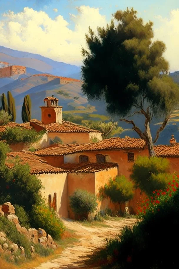 Spanish landscape painting, detailed