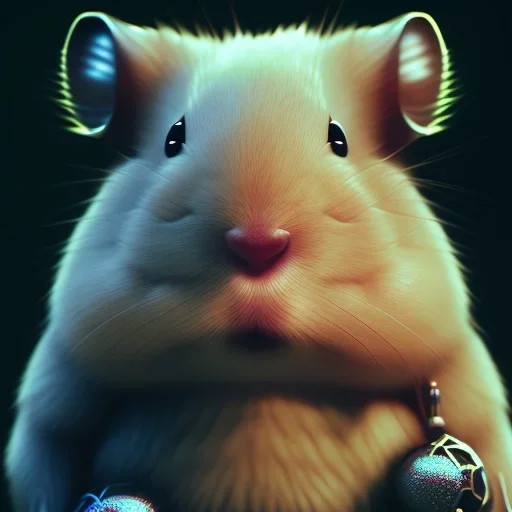 Zırh giymiş siyah tüylü hamster,highly detailed, grainy, realistic, unreal engine, octane render, bokeh, vray, cinema4d, movie