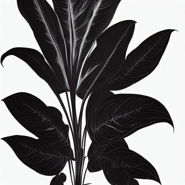 calathea, schwarzer hintergrund, schwarz weiss vektor stil