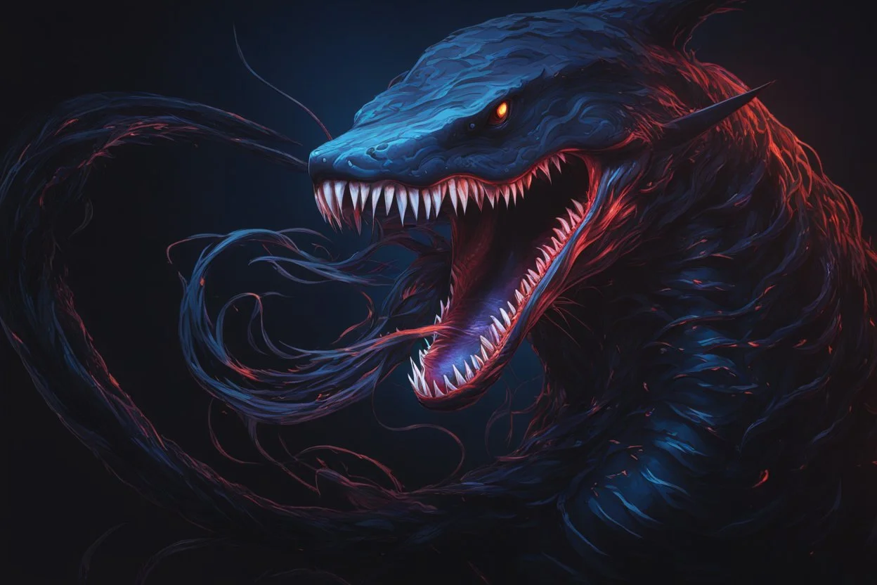 Huge venom in 8k solo leveling shadow drawing, shark effects, neon blue lights, sea, intricate details, highly detailed, high details, detailed portrait, masterpiece,ultra detailed, ultra quality