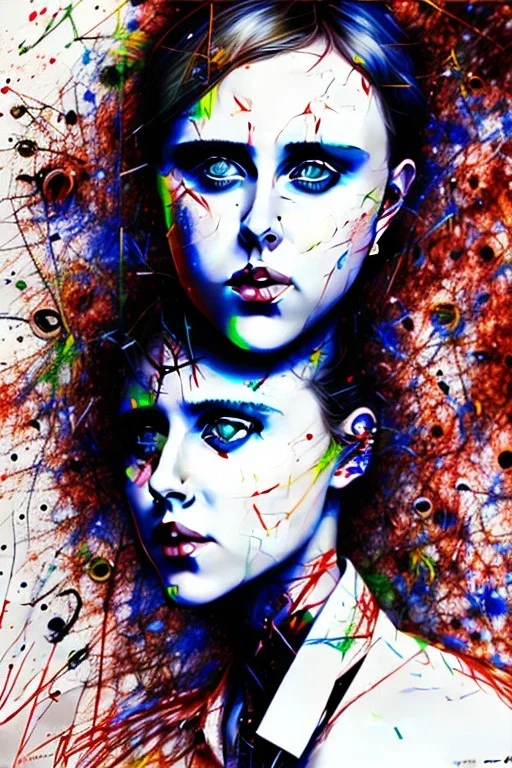 Danish singer MØ face, Abstract portrait by Yoji Shinkawa, Jackson Pollock