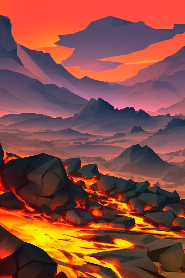 an inferno landscape with rocks cell shading