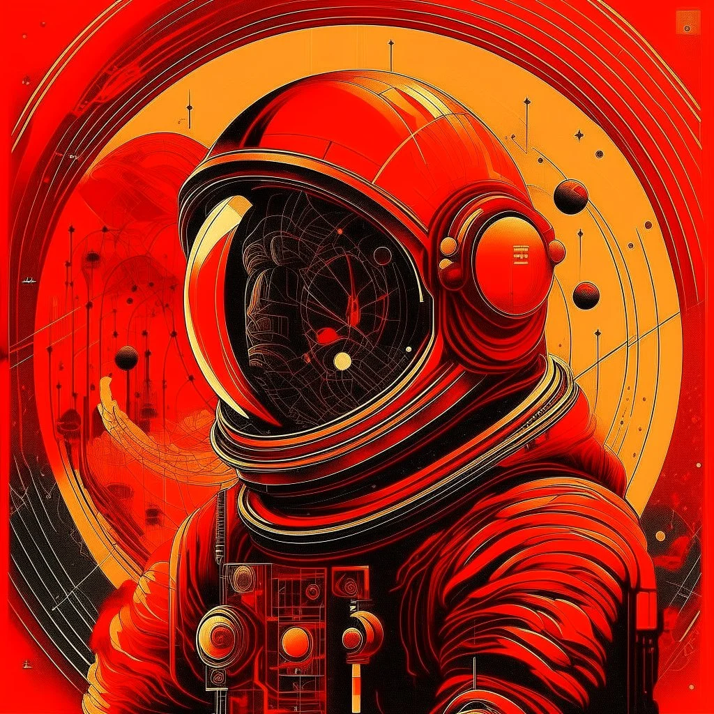 cursed astronaut eschatology, complex composition, by Ladislav Sutnar, abstract surreal art