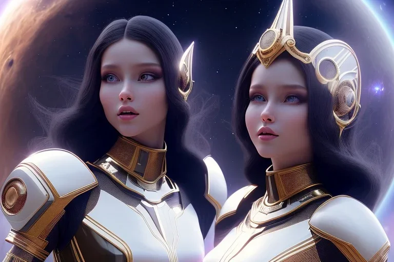  beautiful cosmic woman, long black hair, nice smiling, magic glamour make up, delicate colors, beautiful glamour galactique dress, ultra sharp focus, 8k, unreal engine 5, extremely sharp detail, light effect, soft light atmosphere of a spaceship, smooth, full of details, face in front, complete vision of face and hair and body