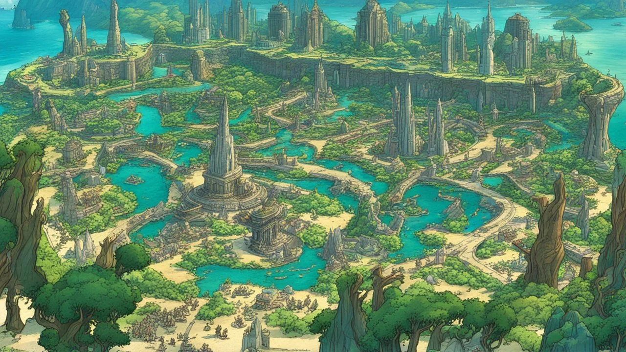 atlantis city, a lot of see trees