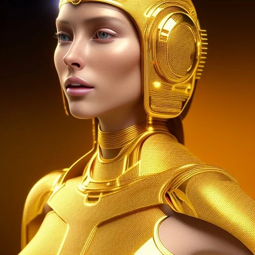 beautiful cosmic golden woman, long hair, nice smiling, magic glamour make up, delicate colors, beautiful glamour galactic golden dress, ultra sharp focus, 8k, unreal engine 5, extremely sharp detail, light effect, soft light atmosphere of a spaceship, smooth, full of details, face in front, complete vision of body