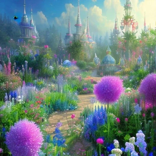 one big crystal subtle flower garden blue and pink in a galactic ambiance delicate colors, bin the foreground, full of details, smooth，soft light atmosphere, light effect，vaporwave colorful, concept art, smooth, extremely sharp, full body shot, masterpiece, best quality, blue skinned, sparkling eyes, fluorescent skin,blue eyes,sparkling makeup, long blond hair, fairy style , highly detailed body, sun light, 4K, RAW, depth of field,high contrast,realistic de