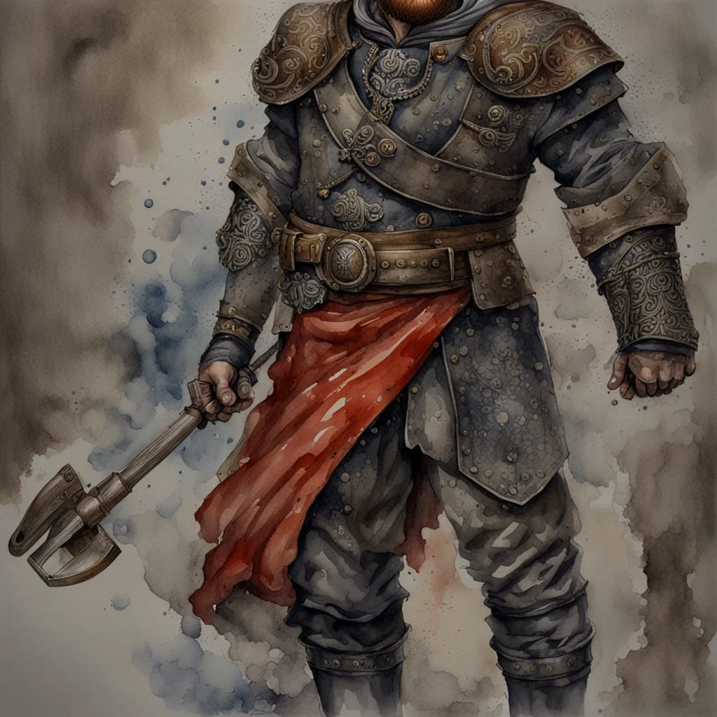 watercolour, illustration, portrait, halfling, friar, beard