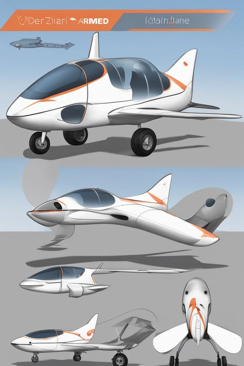 ideation aeroplane airmed inspired by shark with side view, quarter view and front view