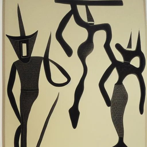 drawn in single line by Nicolai Blatter with hatch with parallel wavy lines metal engraving with african man dance procession in salvador dali style or picasso style