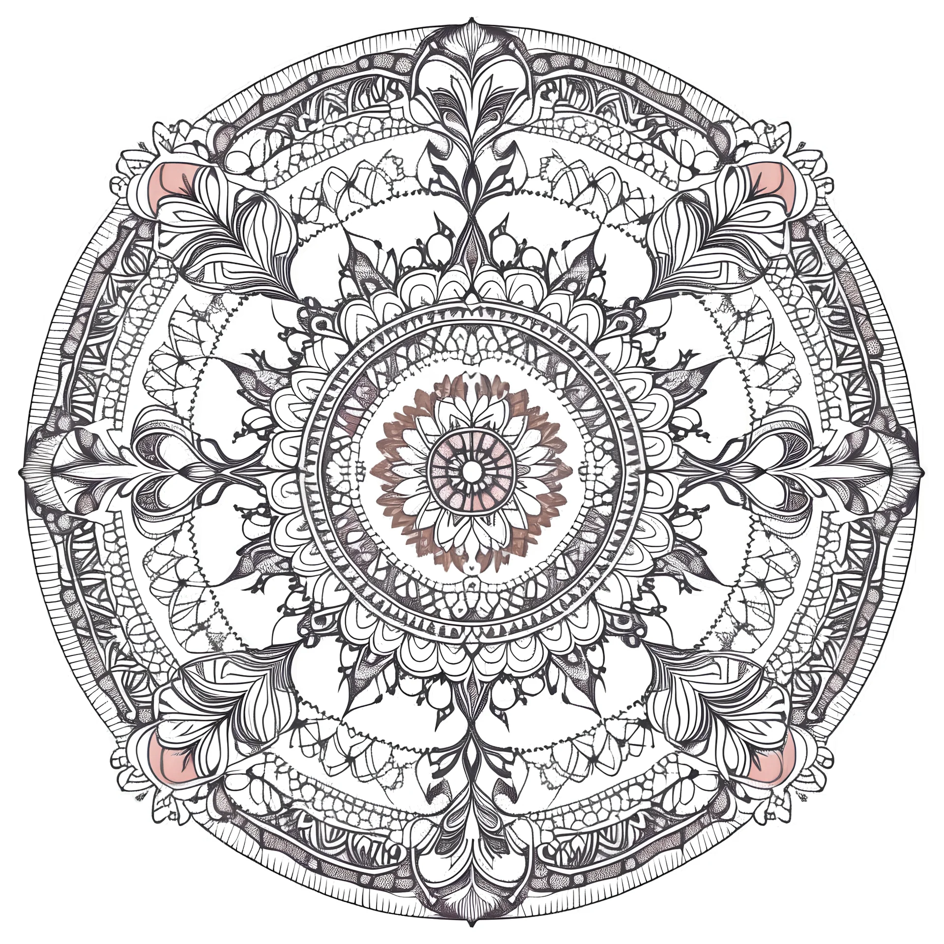 A beautiful, intricate mandala design with large, spaces for easy coloring. This image would be perfect for women looking to destress and find serenity through of a Fantasy .