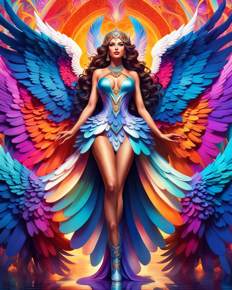 Full body Beautiful Lady Angel colorful art conceptual, amazing artwork, hyper detailed, ultra maximalist quality, 12k