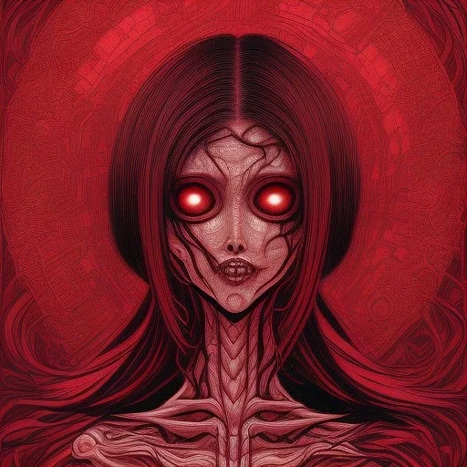 Junji Ito style, darkred tones, leaning pose,