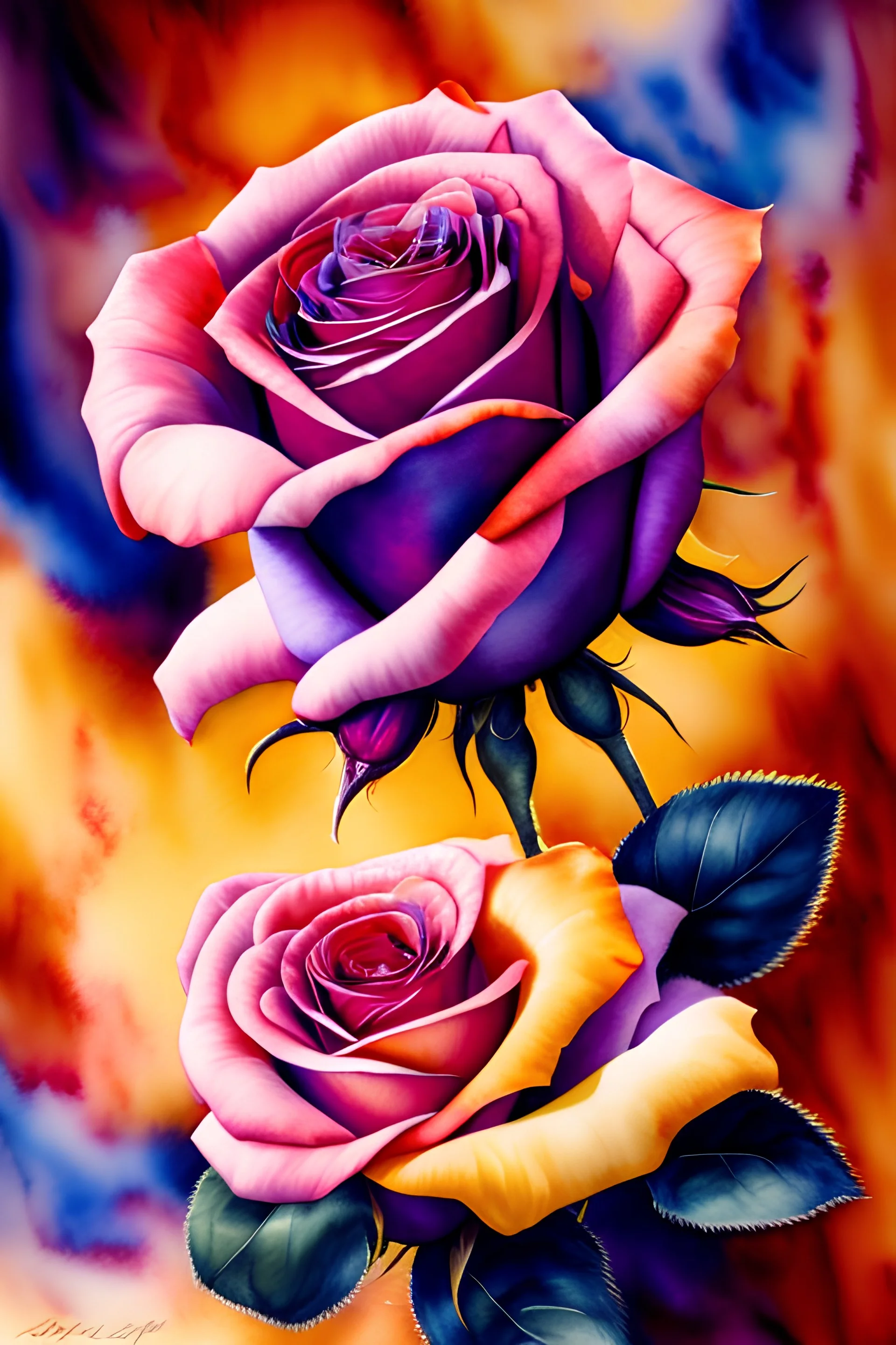 Elegant, velvety, fragrant, captivating rose, realistic watercolor painting on high-quality paper