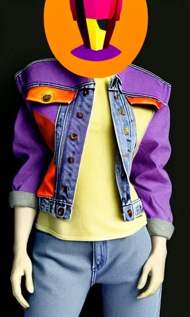 Photo of Scarlett Johansson. Camouflage colors are terracotta, cream and purple, lilac and Cream latex, imperial yellow, red plum. Baggy jeans! plant print.European daft punk woman. Baggy jeans! Mantle is sewed of recycled Denim and sewed together of recycled polymer felt. lace, Yellow(Munsell) areas. hint of orange as effect color!!Big bright purple/khaki felt tippet and cream or blue or lilac colored-hood. mantle is merged with satchel. . AKG-style headphones is merged with felt cap