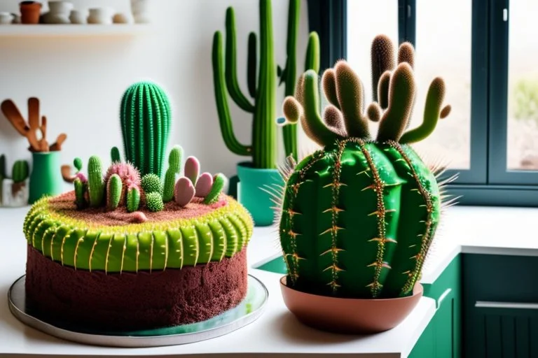 cacti cake in a modern kitchen in sunshine