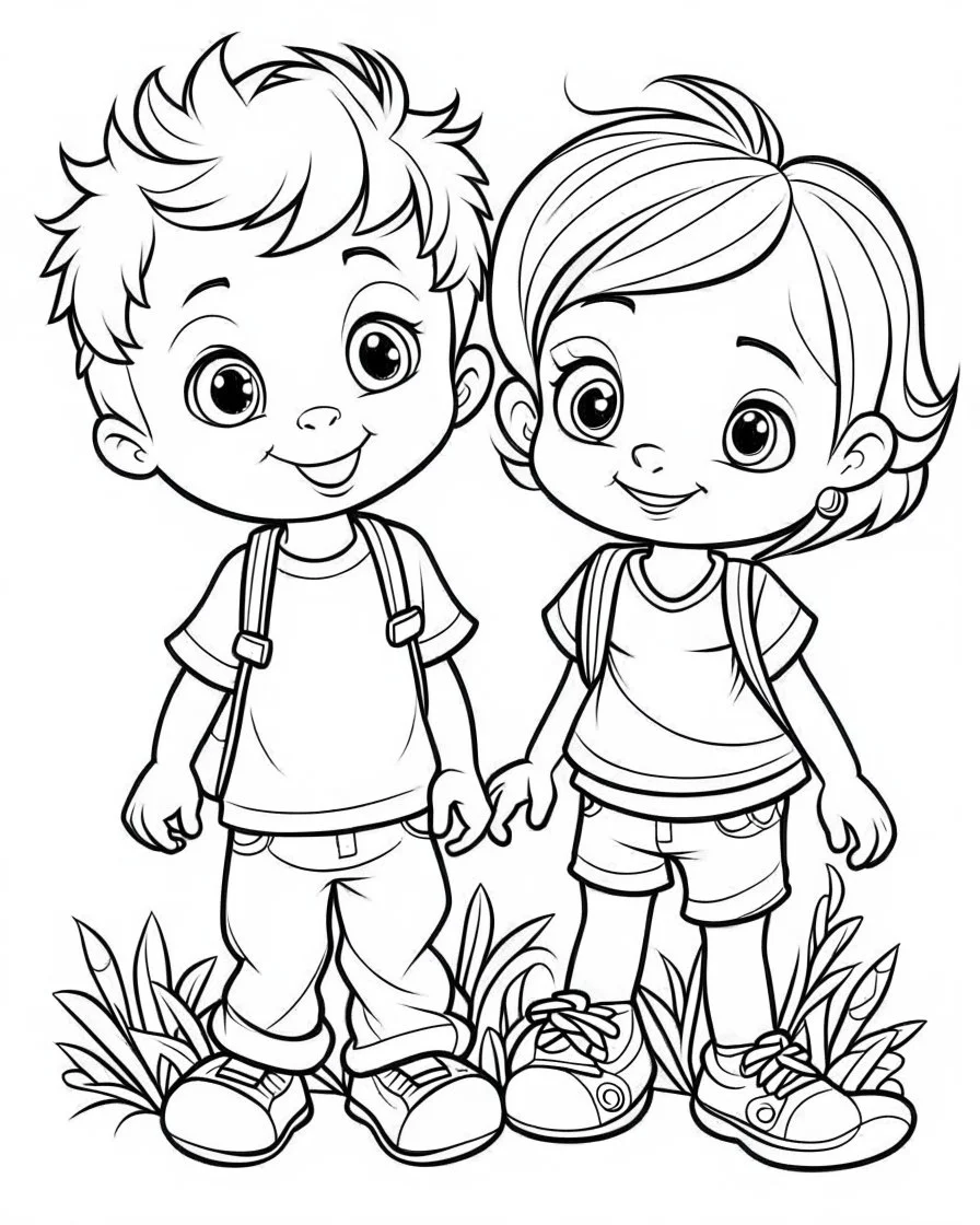 cartoon coloring pages b/w outline art for kids coloring book page,, Kids coloring pages, full white, kids style, white background, whole body, Sketch style, full body (((((white background))))), only use outline., cartoon style, line art, coloring book, clean line art, white background, Sketch style