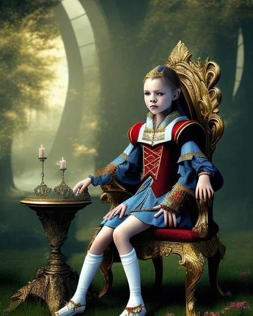 A young vampire girl sitting on a great throne