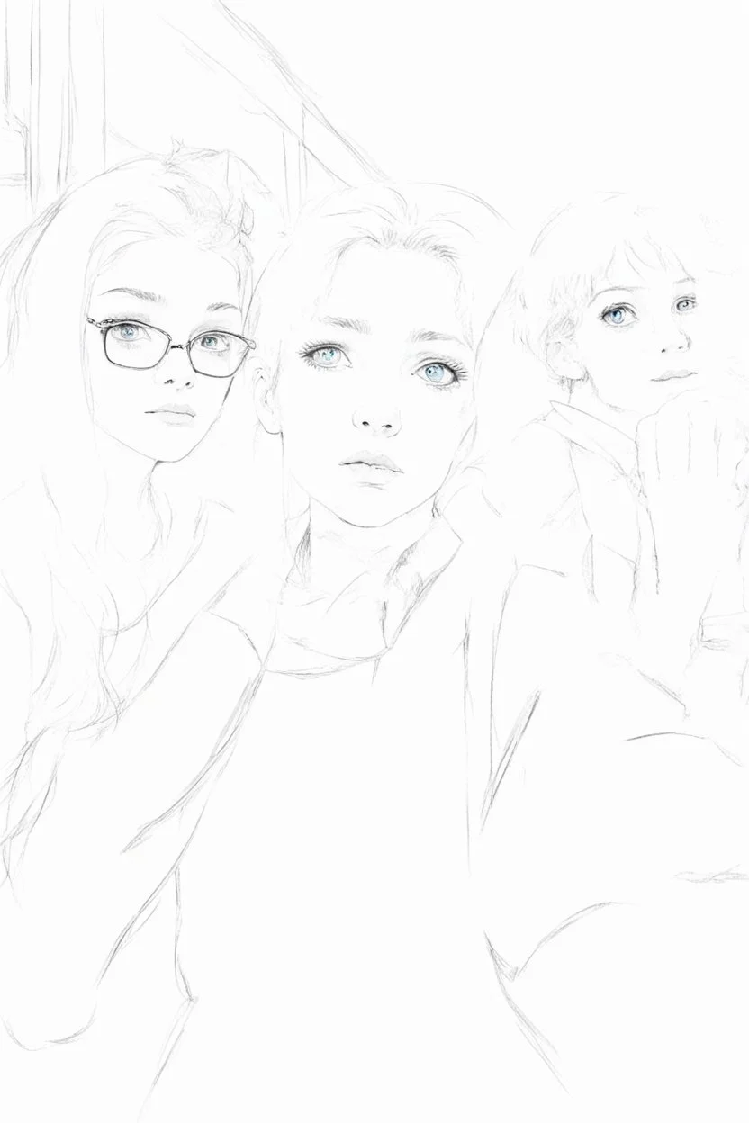 2 girl and 1 boy in cafe with color