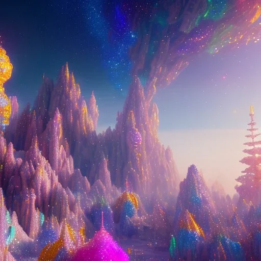 blue gold and violet landscape with multicolored crystals falling from the sky, full of details, smooth, bright sunshine，soft light atmosphere, light effect，vaporwave colorful, concept art, smooth, extremely sharp detail, finely tuned detail, ultra high definition, 8 k, unreal engine 5, ultra sharp focus