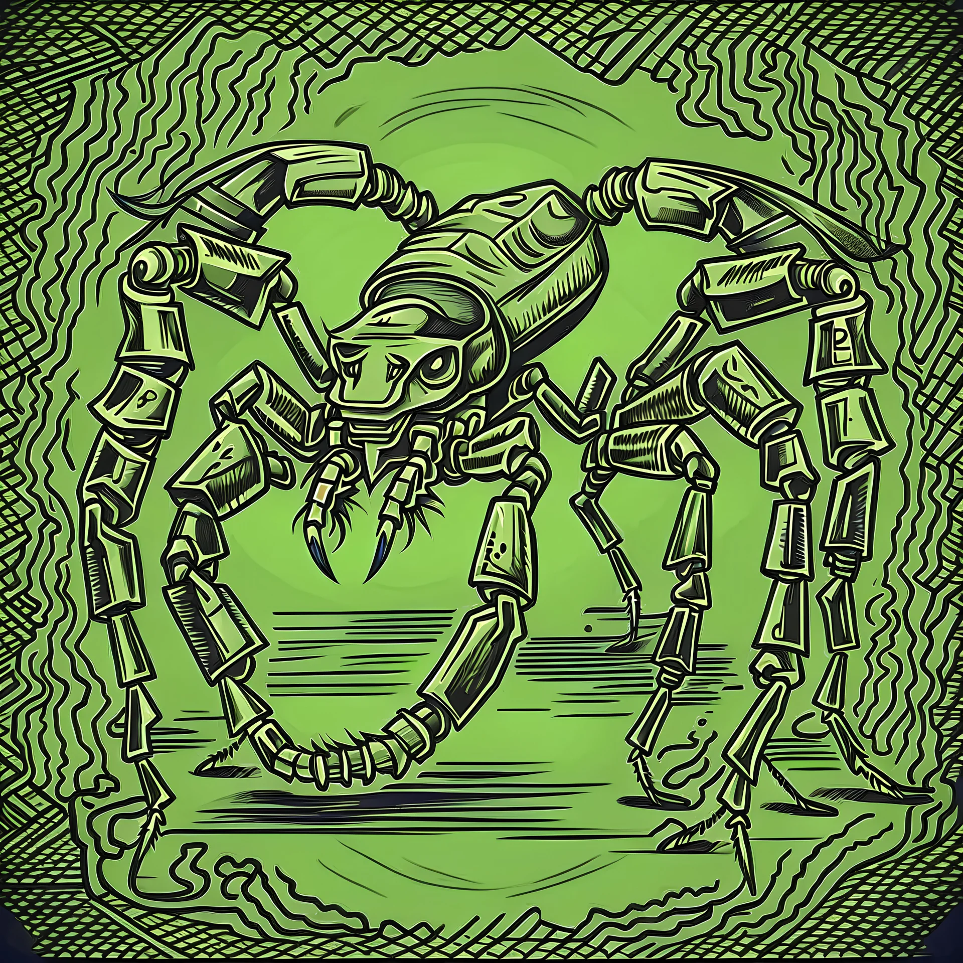 A line drawing of a scorpion in horror style