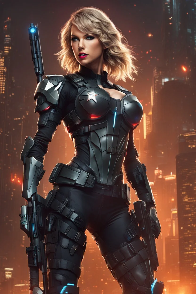 Full body image of a army cyberpunk cyborg beautiful Taylor Swift,good body,lighting background