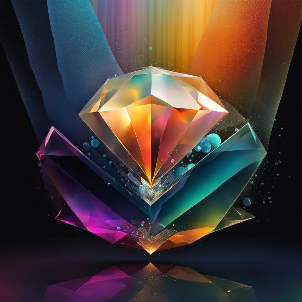 "A delicate hexagon diamond, ethereal colours, fine fract...,color fracture on water splash