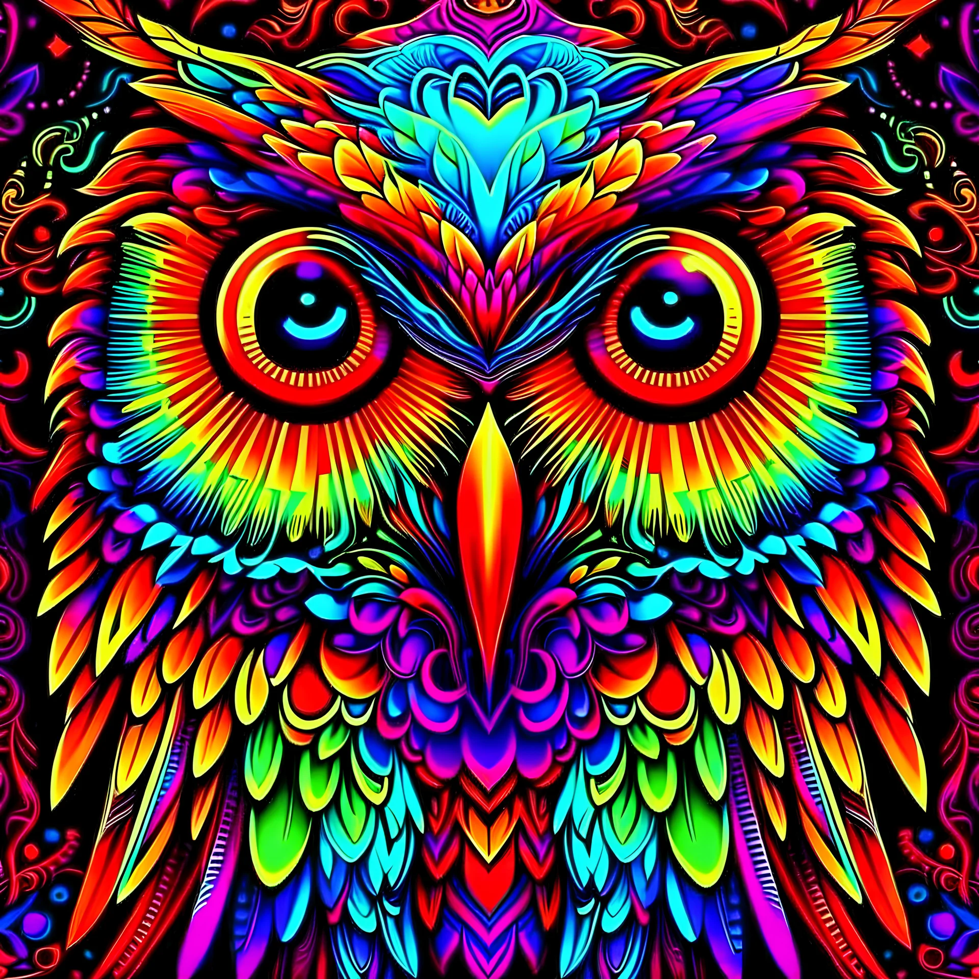 beautiful owl, colorful, 3d, trippy, center, cutie, vibrant, accurate