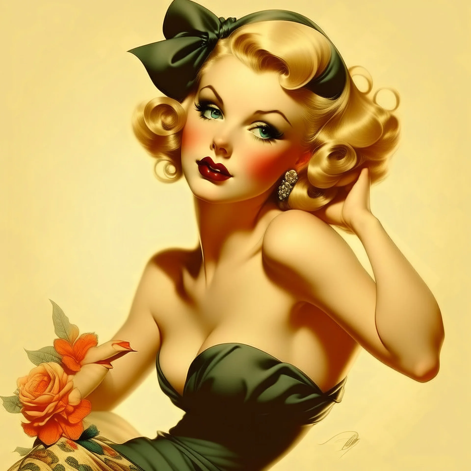 Billie eillish as pin up in the style of Alberto Vargas