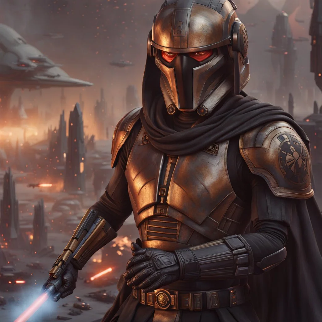 star wars bald male corellian pilot wearing pearlescent black and gunmetal grey First Order special forces heavy assault stealth commando armor and helmet with gold trim inside the jedi temple, hyperdetailed, dynamic lighting, hyperdetailed background, 8k resolution, volumetric lighting, light skin, fully symmetric details