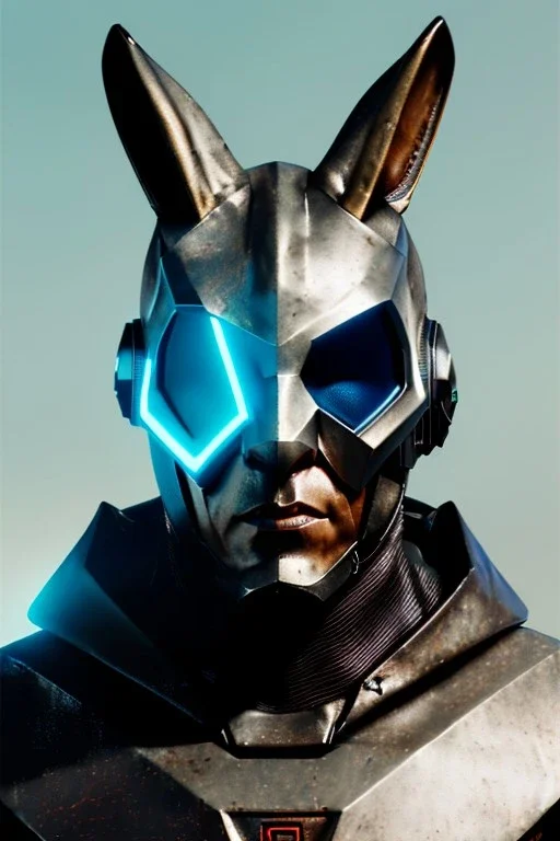 Medium Close Up Portrait, Front image. cyberpunk, rabbit mask helmet, strong man, titanium hair. Latex suit. Red, black, color. Bobafet style. Color background, photo studio. Avatar image, highly detailed, concept art, smooth, unreal engine 5, ray tracing, RTX, lumen lighting, ultra detail, volumetric lighting, 3d, finely drawn, high definition, high resolution.