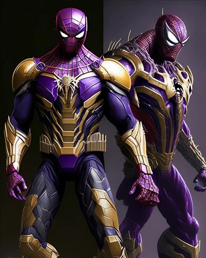 The combination of spider man and Thanos A brave warrior with a battle suit made of leather and robotic metal