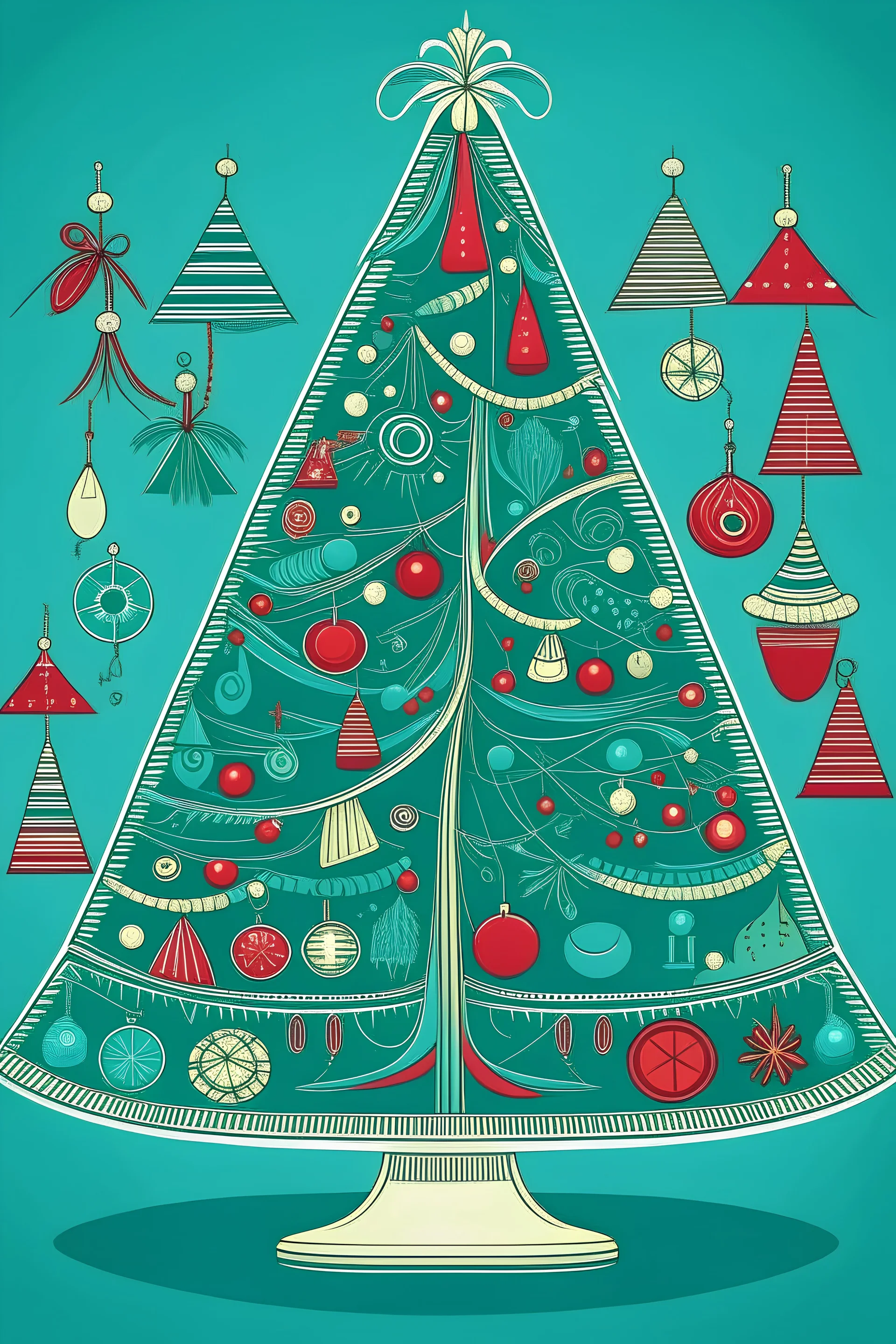 Christmas tree made of tailor accessories, graphic, vector style