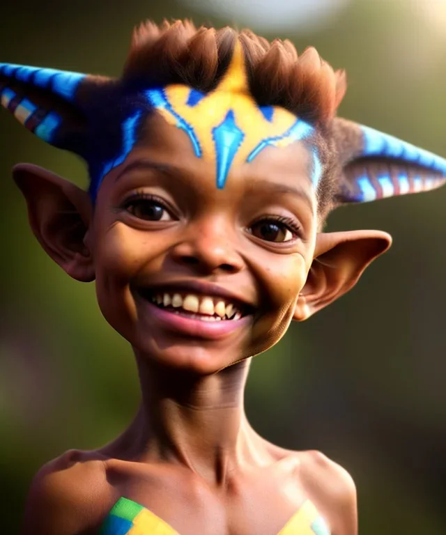 Neytiri toddler, smile, full body, dramatic lighting, hyper realistic