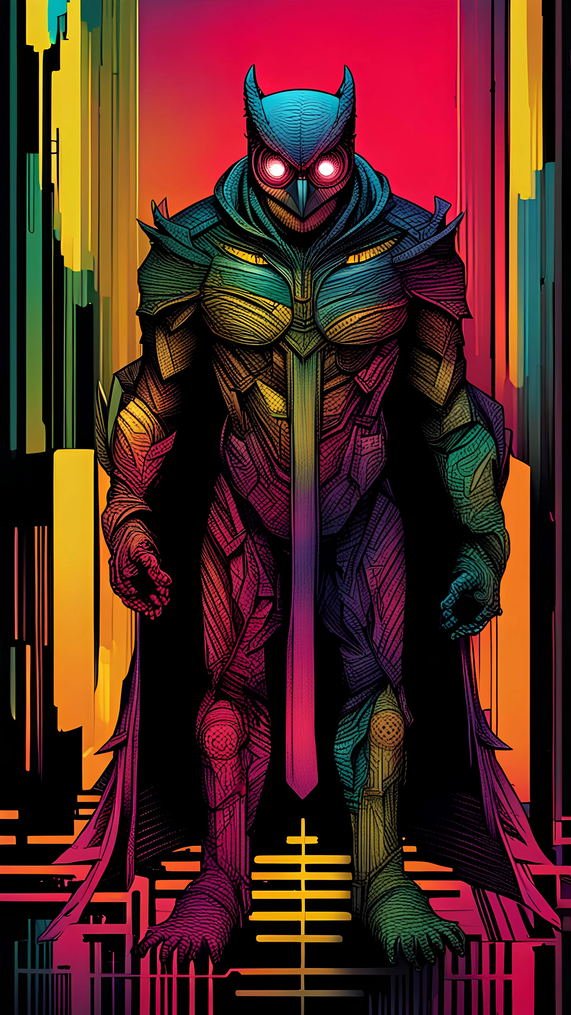 Owlman colorful linear image full body