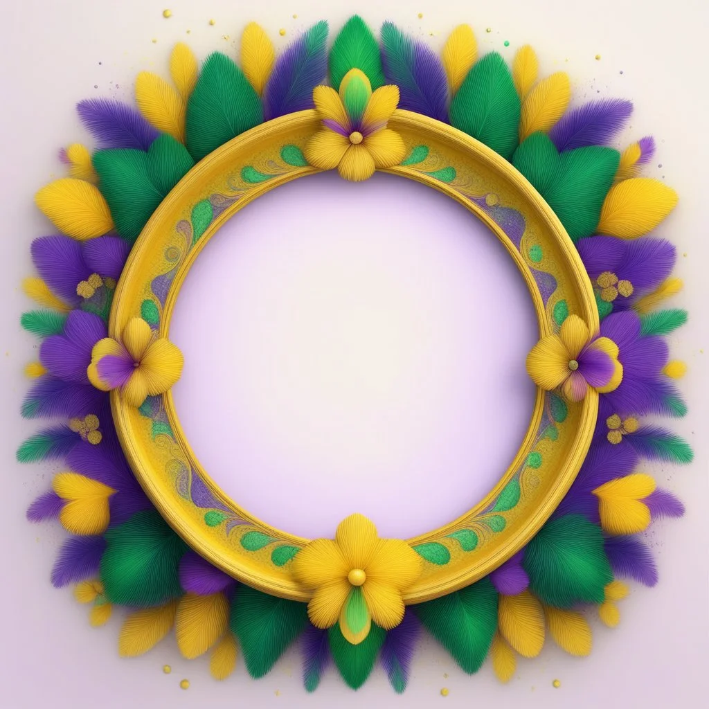 Round Frame in the colors of Mardi Gras green,yellow and purple on a light background to remove