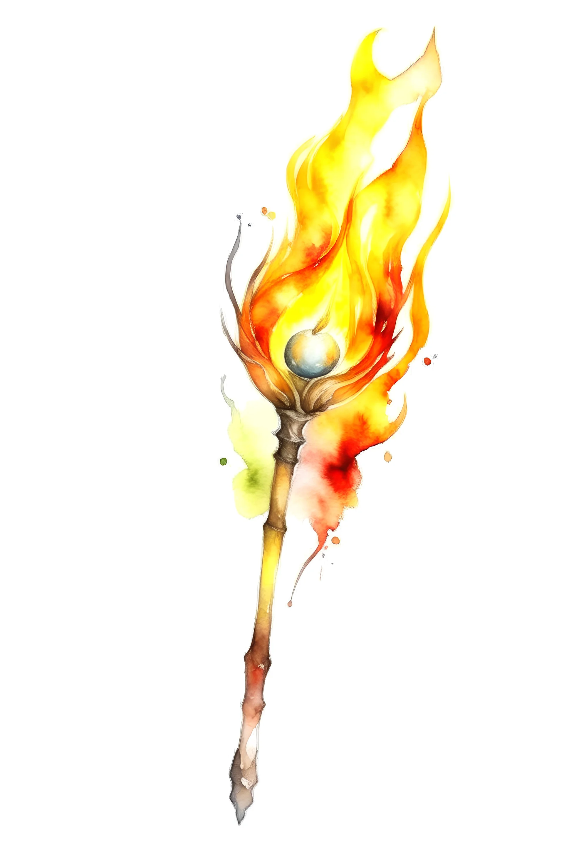 fire staff.watercolor drawing.