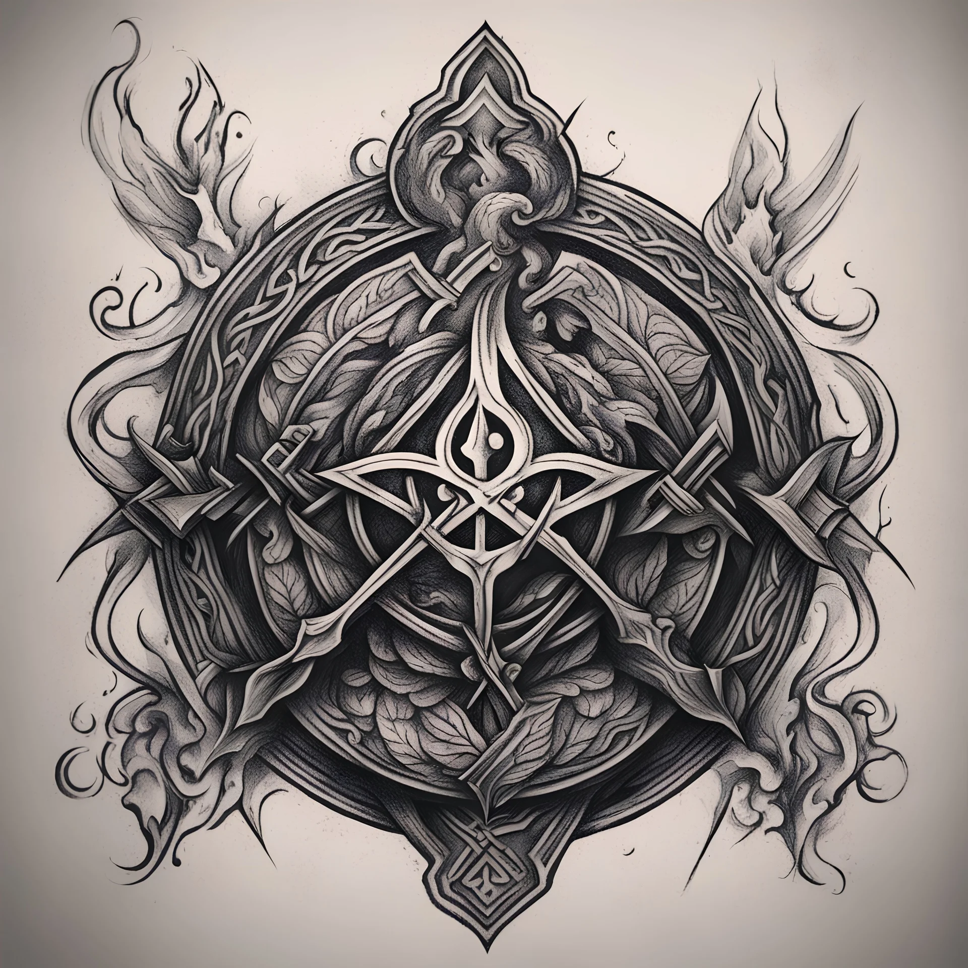 The sketch of the tattoo of the Slavic blood symbol is dark, only large details