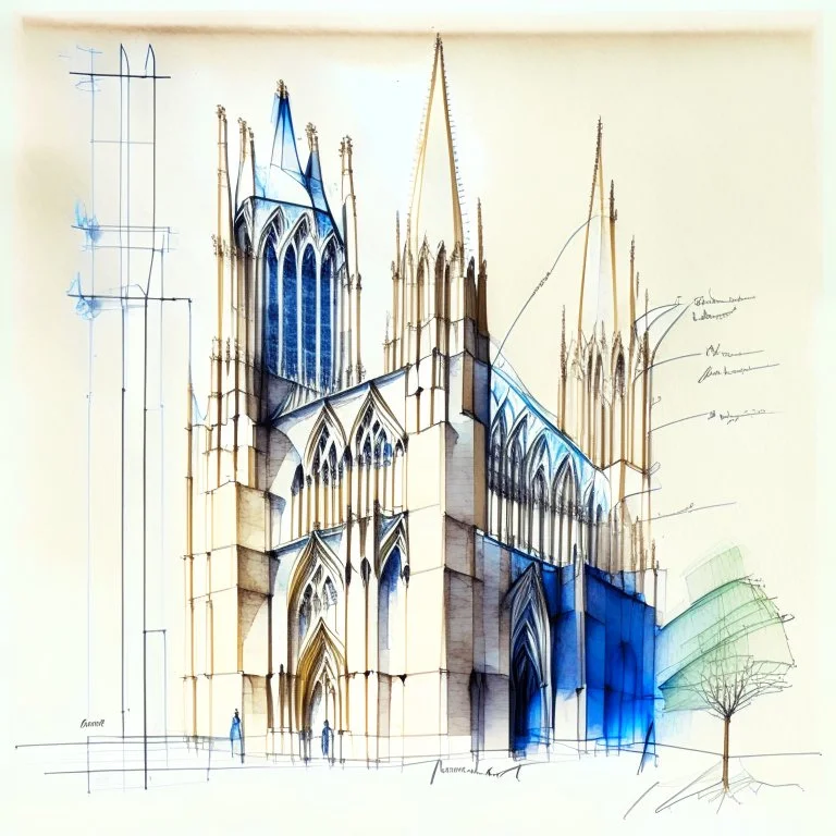 watercolour technical drawing cathedral