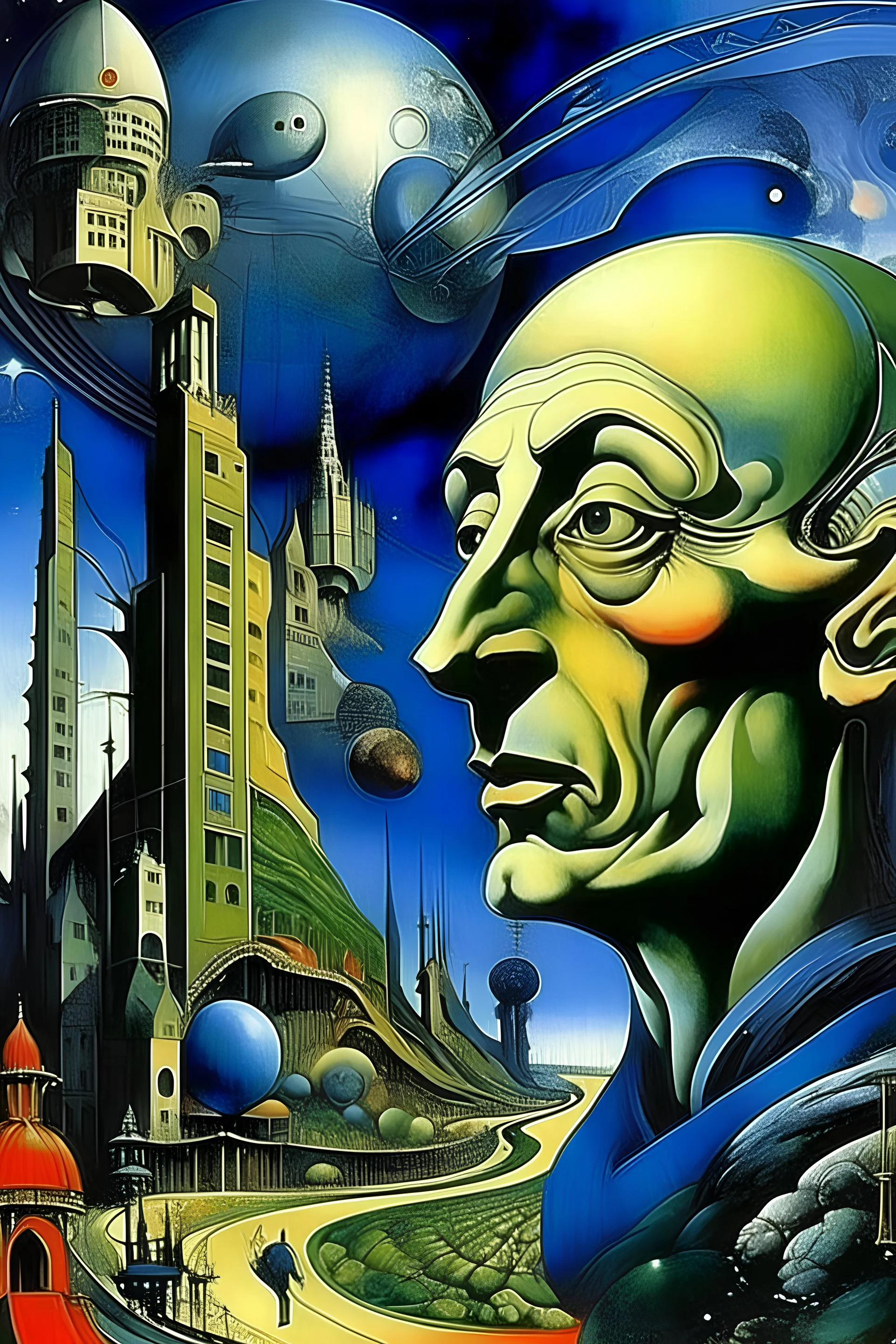 Science fiction films or imaginary myths are fabrications of objects such as buildings, people, trees, or things similar to the works of Oskar Kokschka, or Marc Chagall.