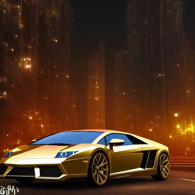 gold lamborgini at the night city, beautiful color, RTX, TXXA, SSAO, High quality,hyperrealistic, cinematic, Super detailed, Anti-Aliasing,Full color, HDR,4k