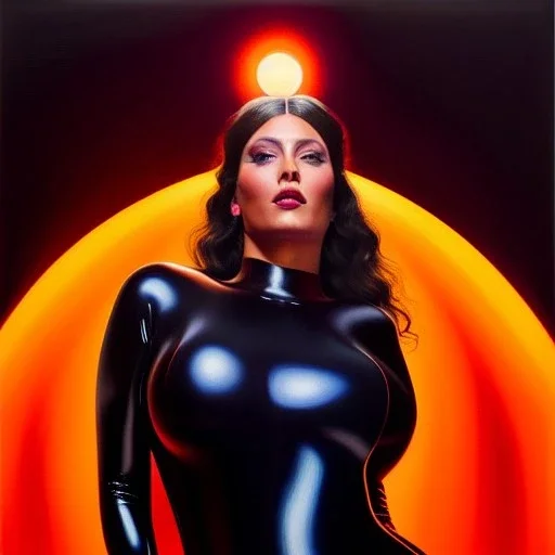 Ultra detailed fullbody Portrait in oil on canvas of beautiful fit Thordis,wearing minimal skintight latex suit, extremely detailed digital painting, extremely detailed face,crystal clear Big Glowing eyes, mystical colors ,perfectly centered image, perfect composition, rim light, beautiful lighting, 8k, stunning scene, raytracing, anatomically correct, in the style of robert e howard and Ken Kelley and Ohrai Noriyoshi and Simon Bisley and tomzj1