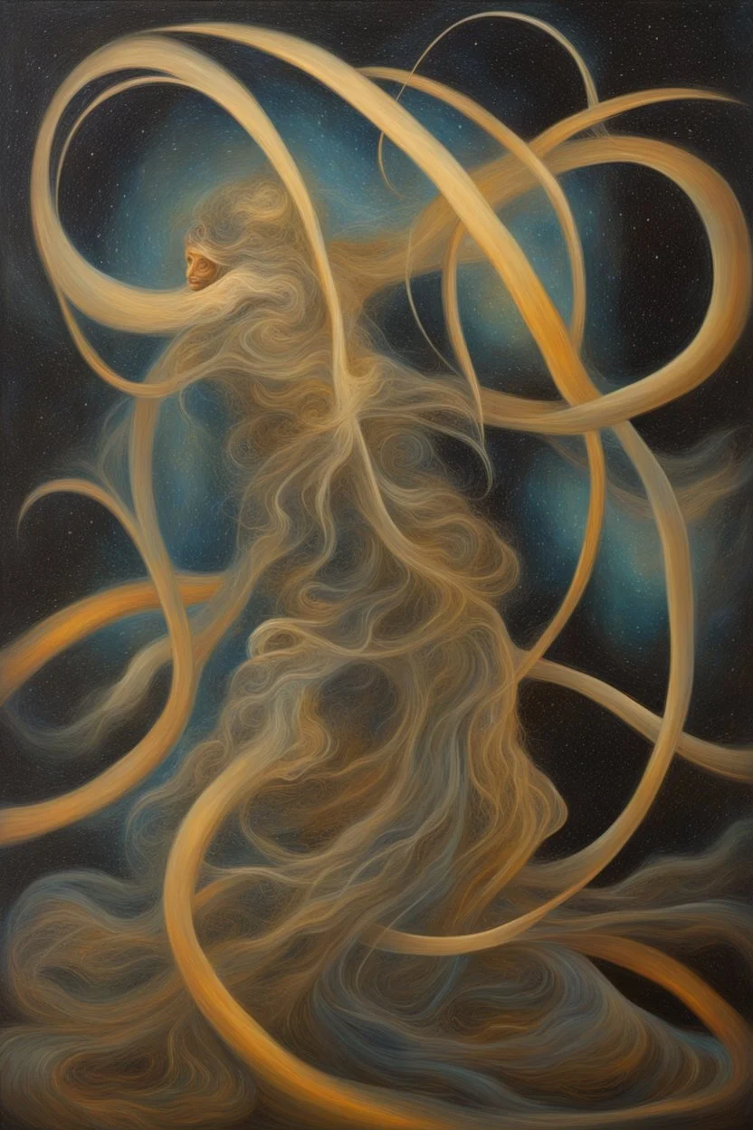 "Quantum Entanglement" is a Heavily Glazed Oil paining that depicts otherworldly Celestial Art; Expressionism; elegant; fantasy; award-winning