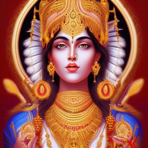 Beautiful painting of Indian gold goddess , face and shoulders