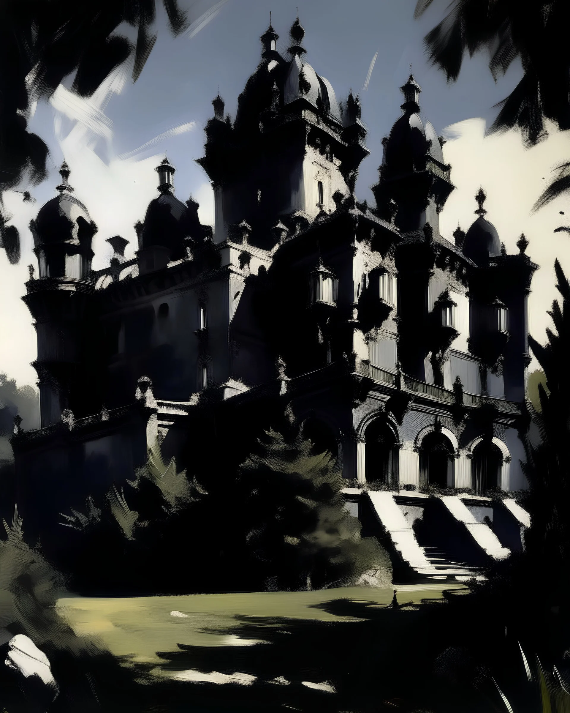 A giant black shadow castle painted by John Singer Sargent