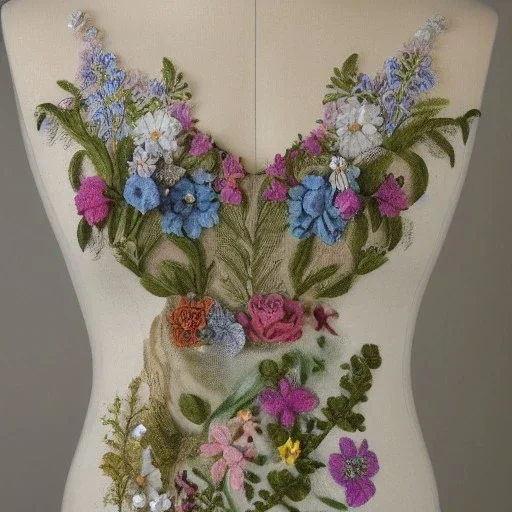 bodice with delicate embroidery and beadwork of flowers, couture, beautiful composition, aesthetic layout, wildflowers, watercolor